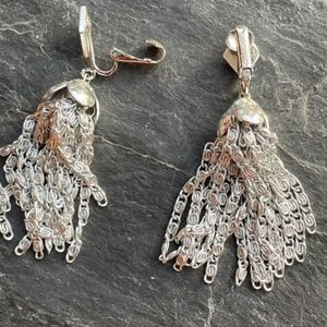 Vintage Sarah Coventry Earrings in Eloxal Aluminum, "Silvery Cascade" Clip On